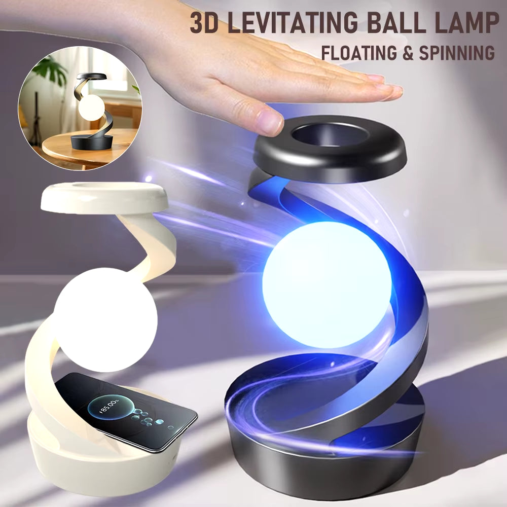 3D Levitating Ball Lamp with Wireless Charging - RGB Rotating Floating Moon LED Table Lamp Decor