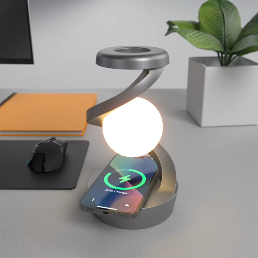 3D Levitating Ball Lamp with Wireless Charging - RGB Rotating Floating Moon LED Table Lamp Decor