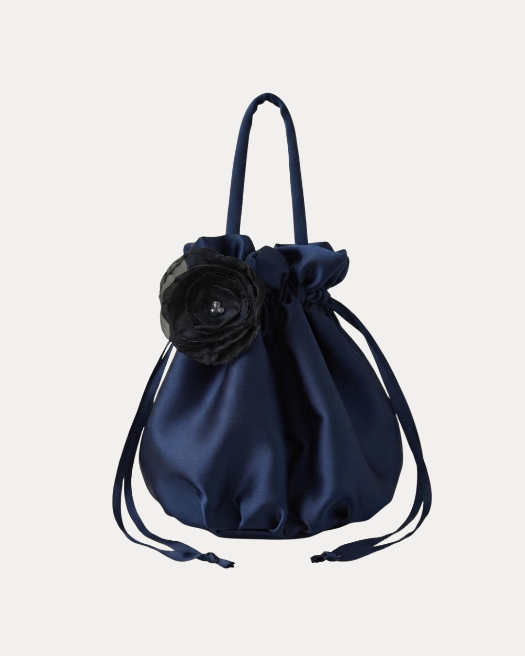Fleur Satin Pouch Bag — Midnight