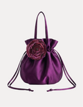 Fleur Satin Pouch Bag — Plum