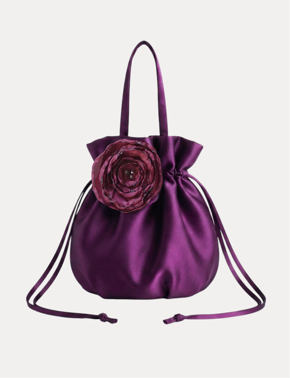 Fleur Satin Pouch Bag — Plum