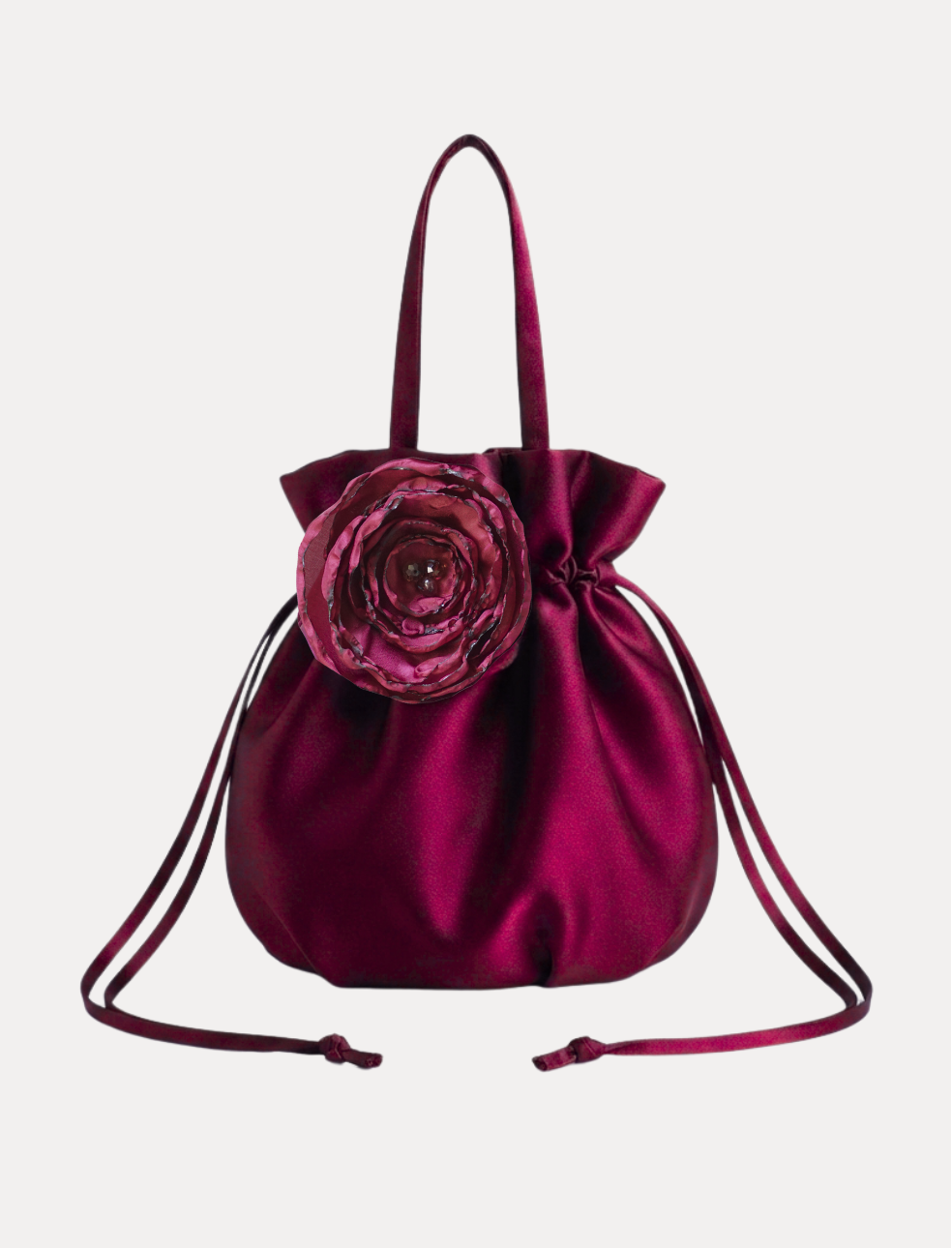 Fleur Satin Pouch Bag — Raspberry