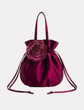 Fleur Satin Pouch Bag — Raspberry