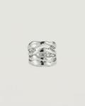 A silver-toned wavy band ring with a textured, organic sculpted design, photographed on a clean, light off-white background.